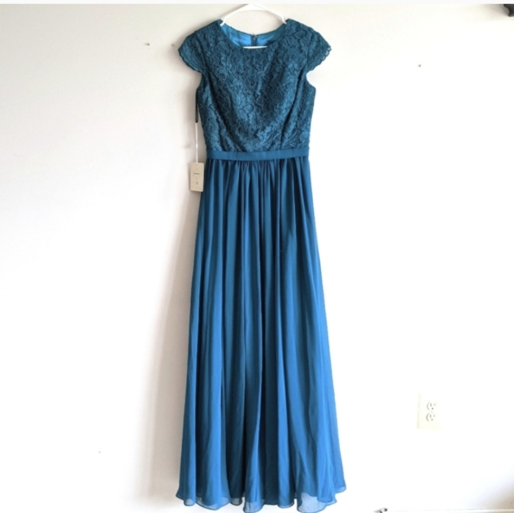 Formal dark green/blue lace chiffon dress NWT